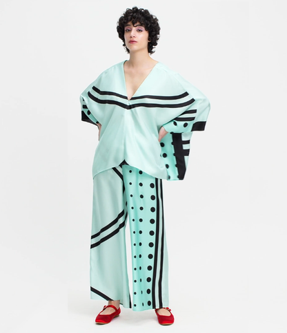 Mint Green Graphic Silk Co-ord Set – Contemporary Luxe