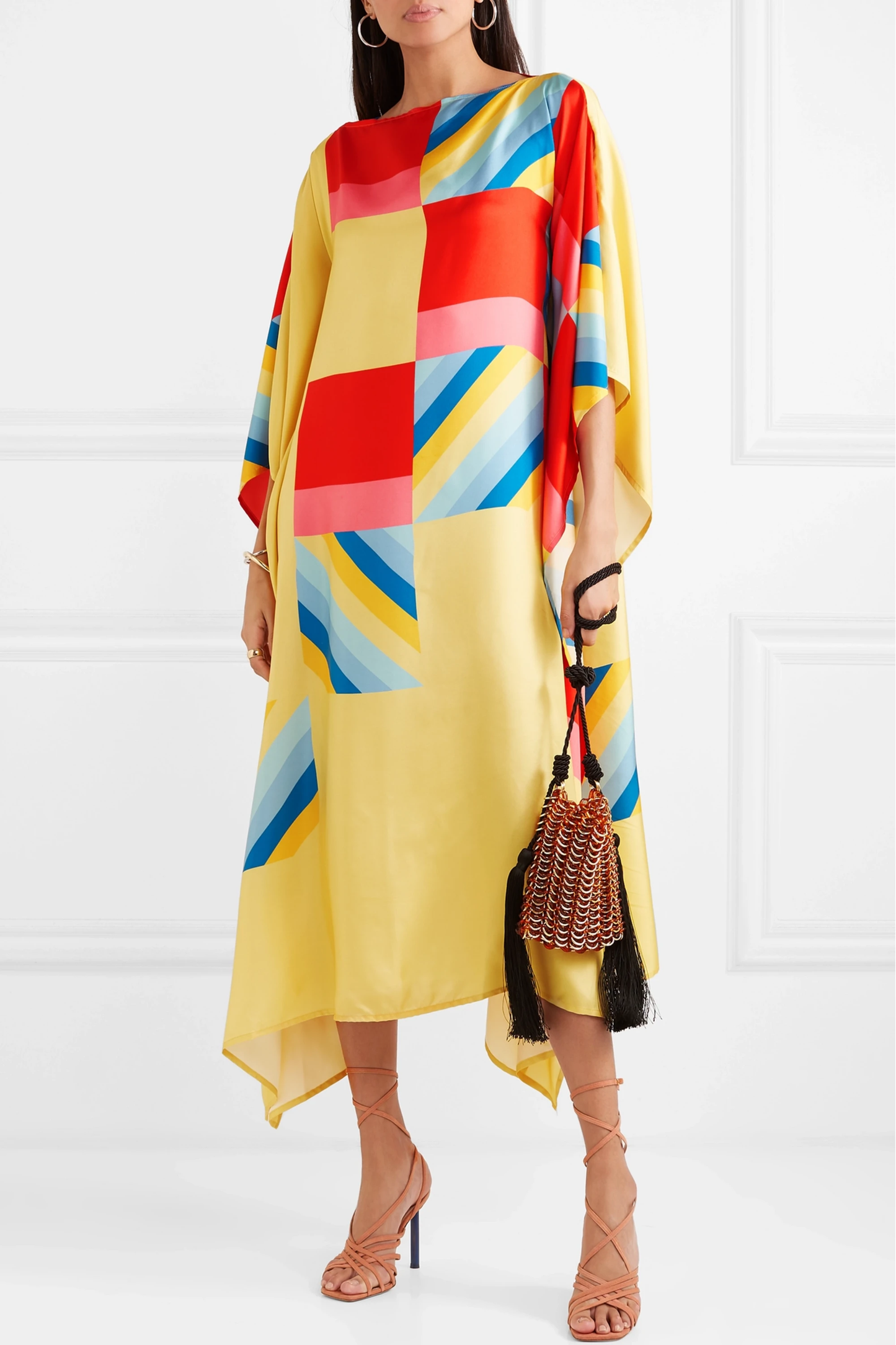 Vibrant Yellow Multicolor Block Print Kaftan