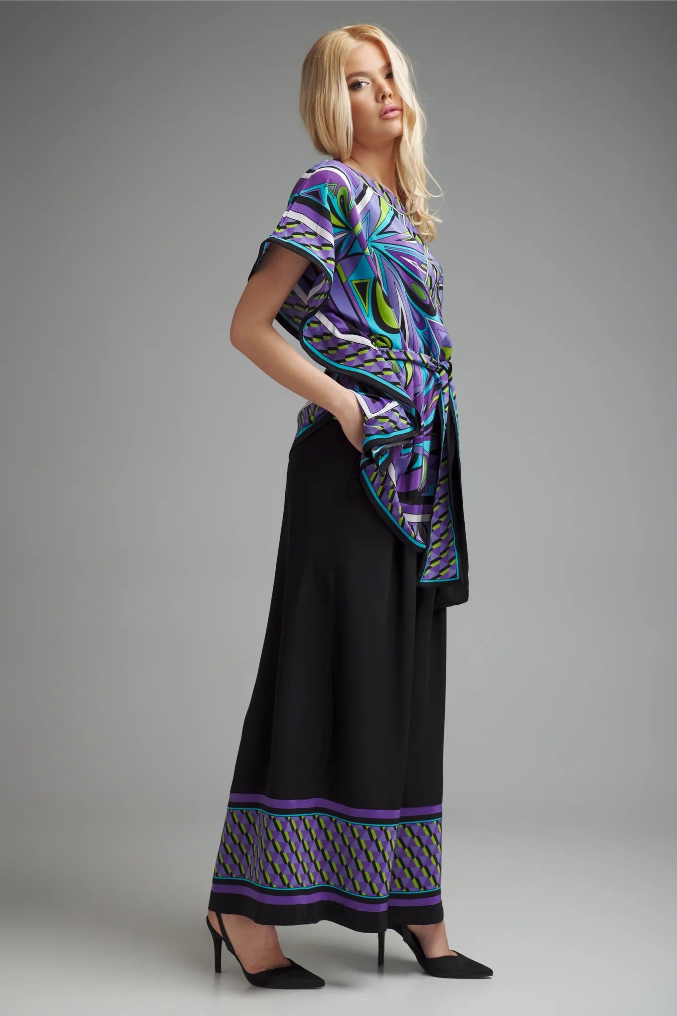 Midnight Mirage Printed Kaftan Co-ord Set – Purple & Teal