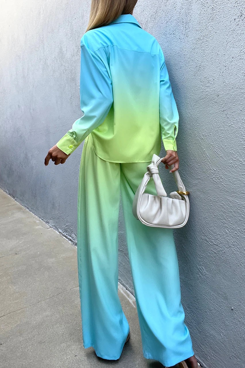 Aqua Lime Ombre Co-ord Set – Satin Shine Edition