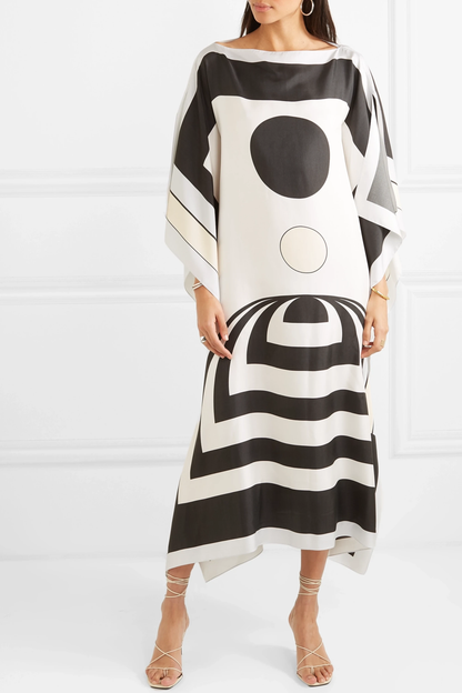 Chic Black & White Geometric Print Kaftan