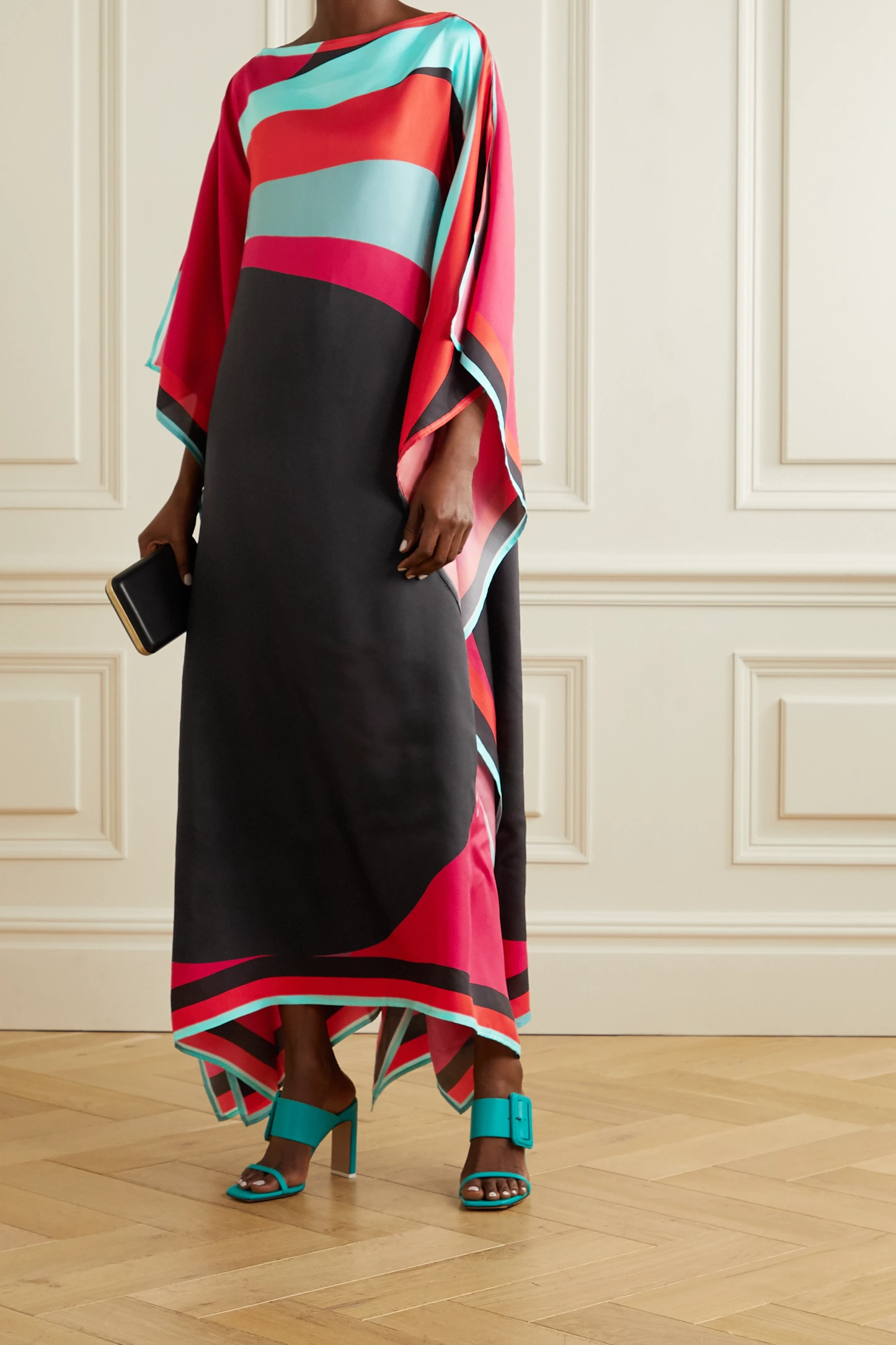 Bold Black & Red Color Block Kaftan