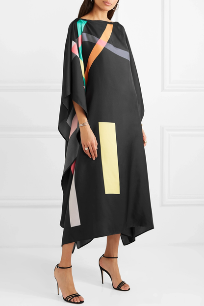 Modern Black Multicolor Abstract Kaftan