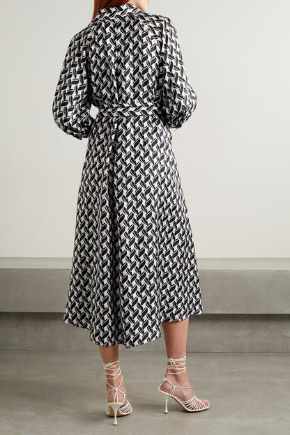 Monochrome Rhythm Midi Shirt Dress – Effortless Elegance in Black & White