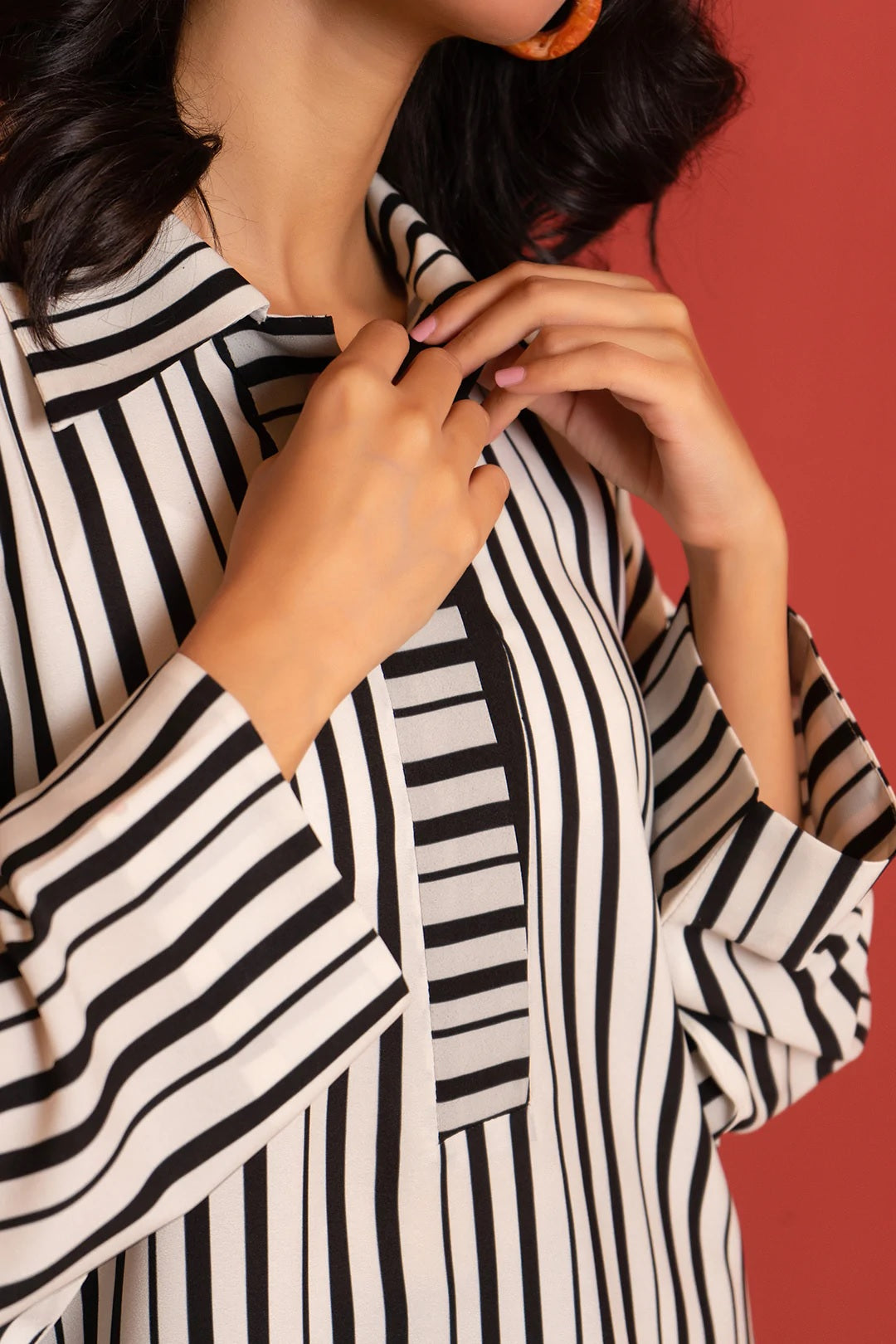 Classic Striped Tunic Co-ord Set – Black & Ivory Elegance