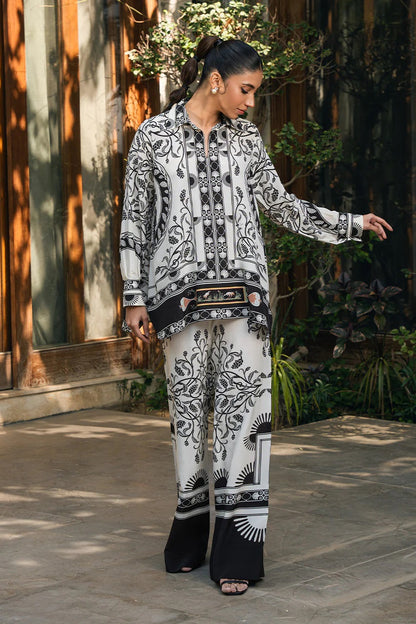Ethereal Noir Printed Co-ord Set – Black & White Elegance