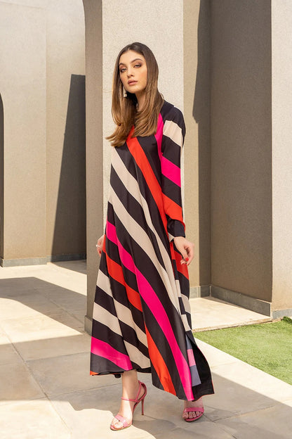 Bold Diagonal Striped Maxi Dress – Modern Glamour in Motion