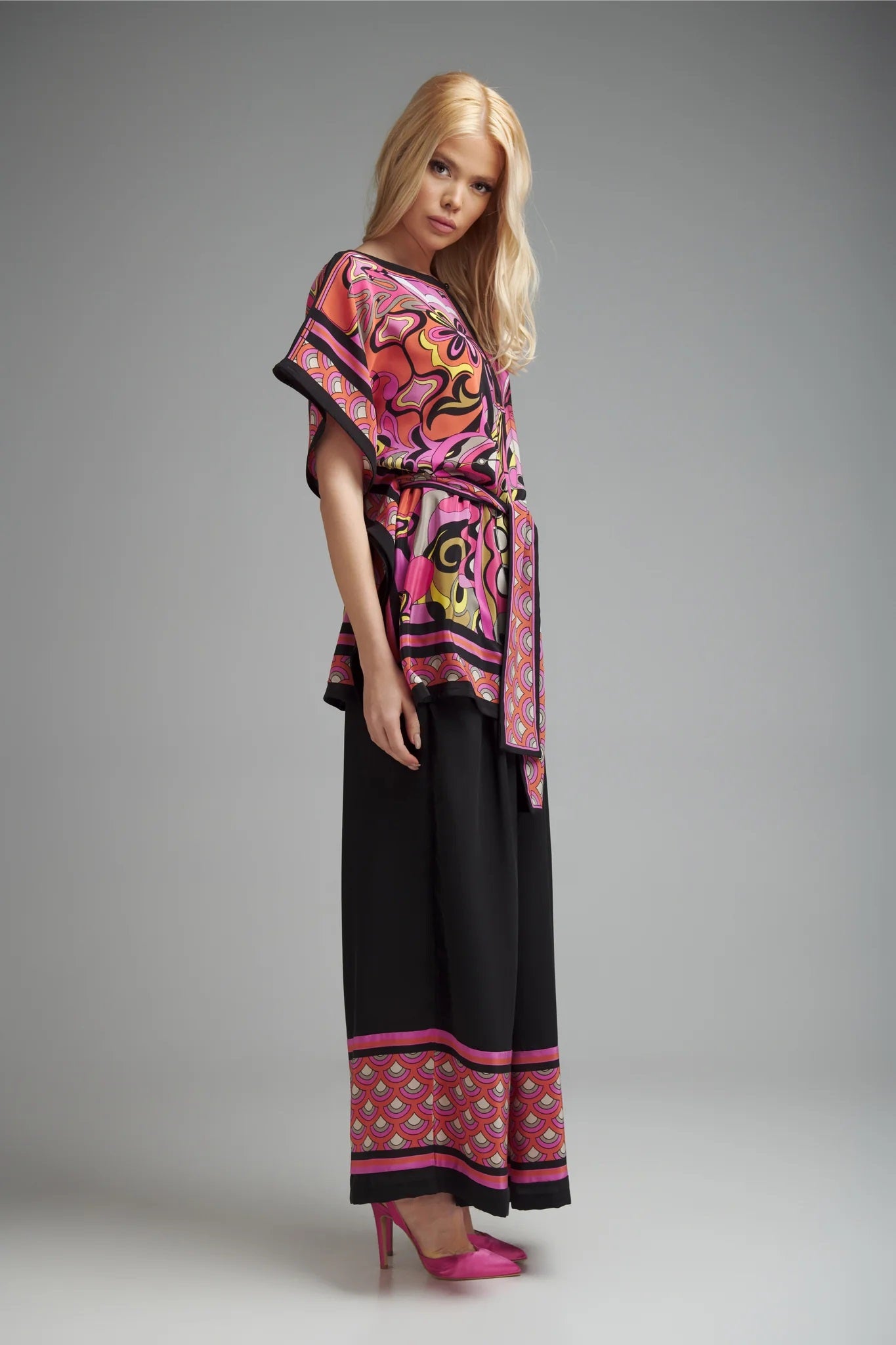 Fuchsia Dream Printed Kaftan Co-ord Set – Pink & Black