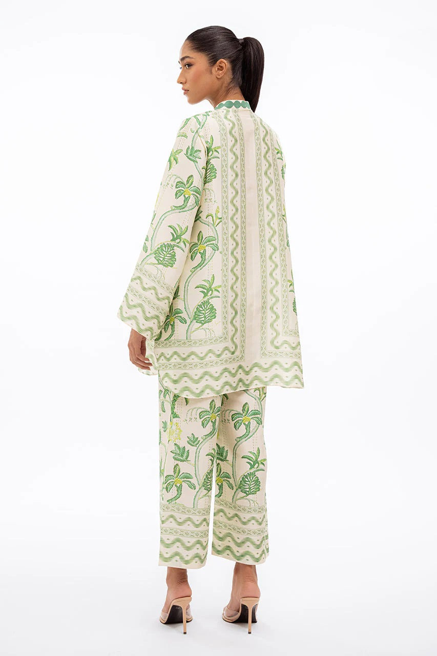 Palm Whisper Printed Co-ord Set – Ivory Green