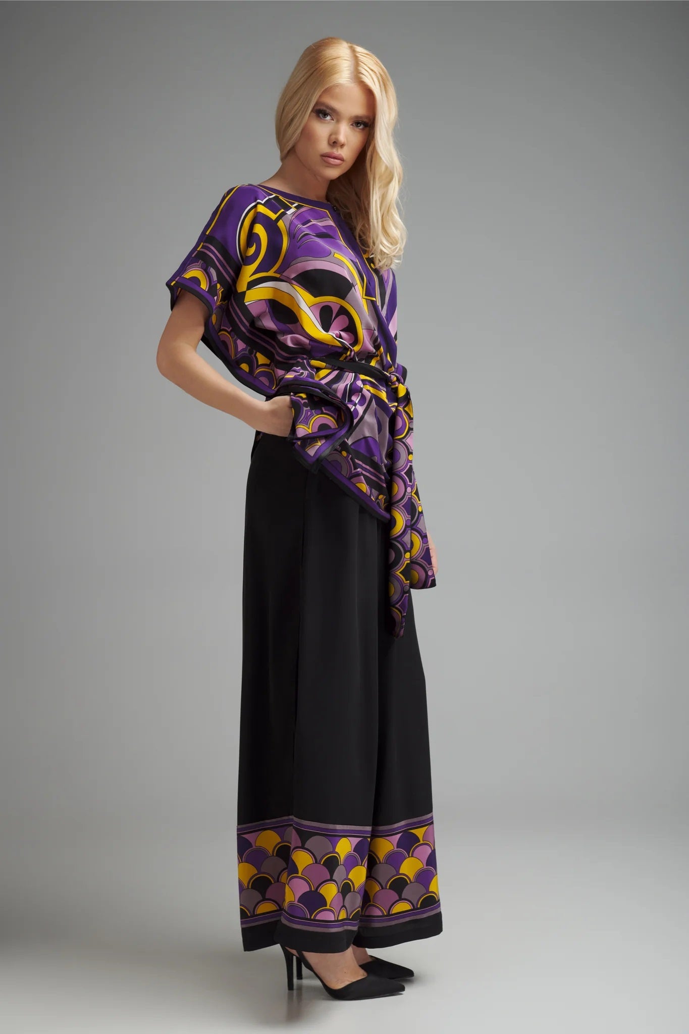 Royal Muse Printed Kaftan Co-ord Set – Purple & Gold