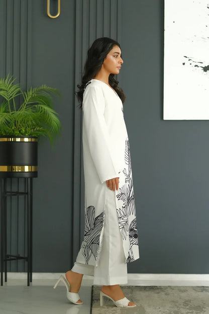 Eden Noir Co-ord Set – White with Black Botanical Print