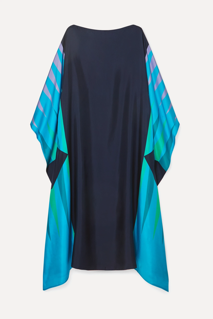 Midnight Blue & Aqua Abstract Panel Kaftan