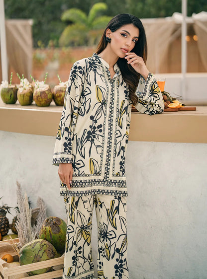 Noir Bloom Floral Printed Co-ord Set – Cream & Mustard