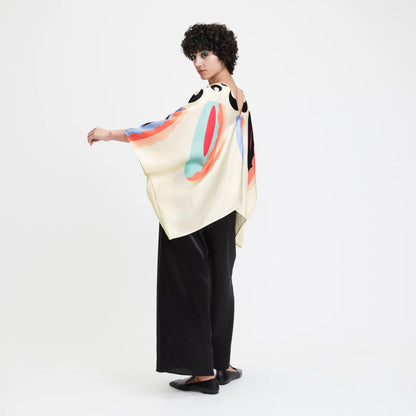 Modern Abstract Silk Co-ord Set – Ivory & Multicolor