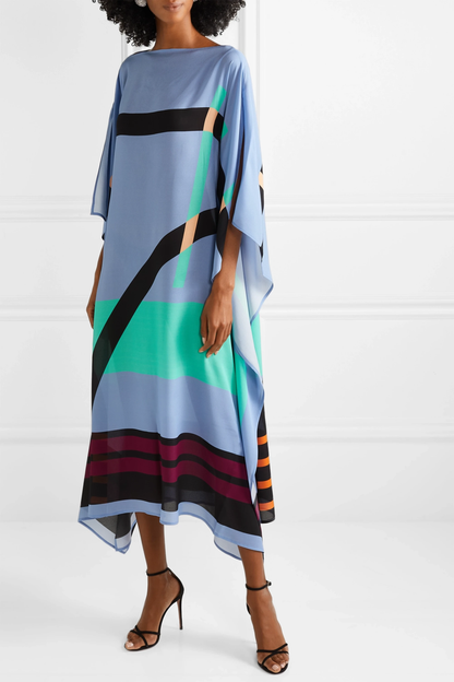 Modern Blue Geometric Printed Kaftan