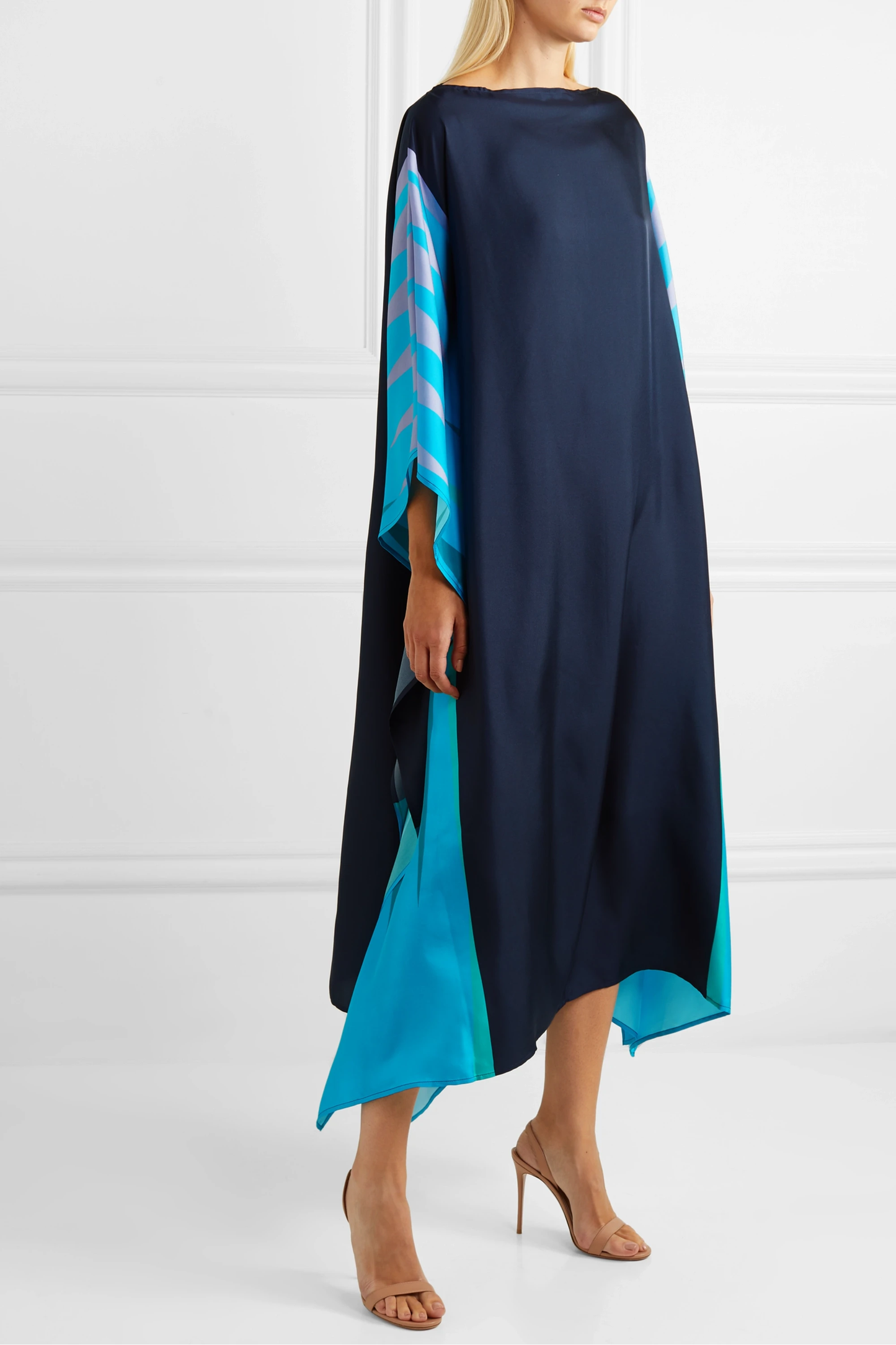 Midnight Blue & Aqua Abstract Panel Kaftan