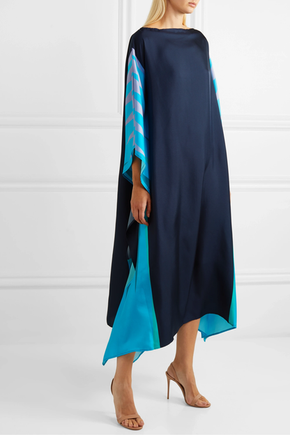 Midnight Blue & Aqua Abstract Panel Kaftan