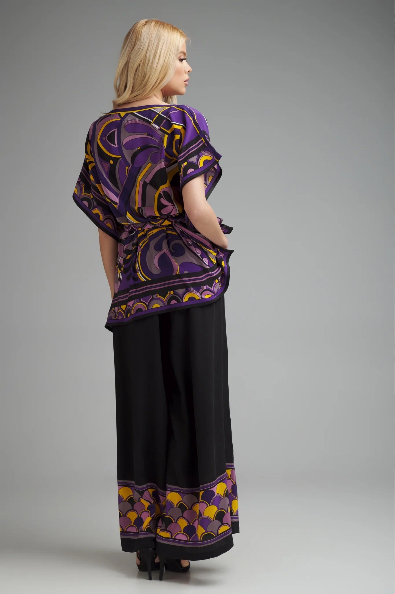 Royal Muse Printed Kaftan Co-ord Set – Purple & Gold