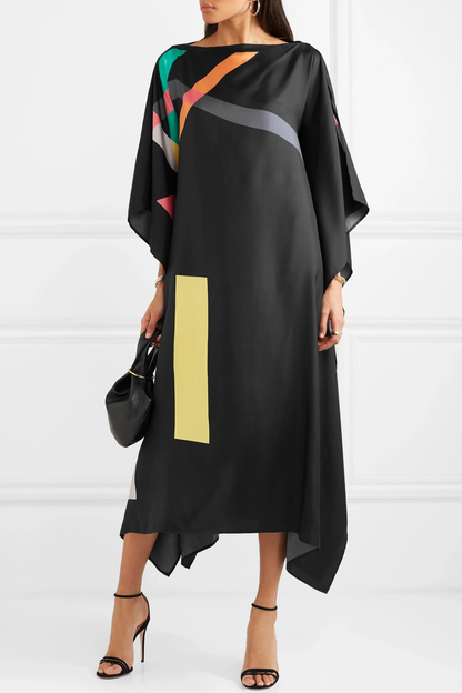 Modern Black Multicolor Abstract Kaftan