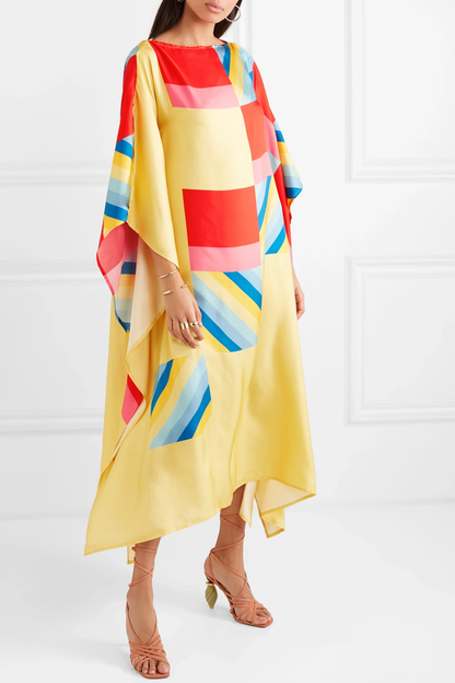 Vibrant Yellow Multicolor Block Print Kaftan