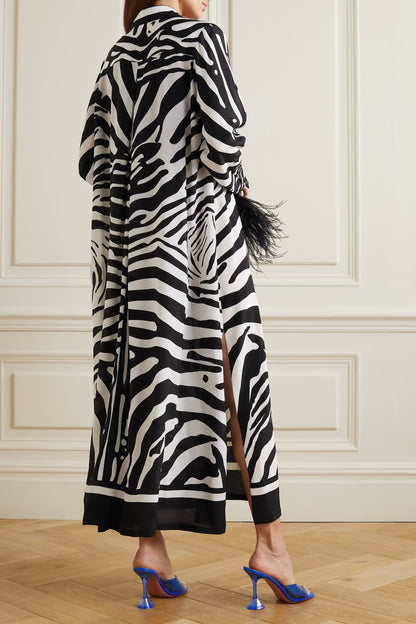 Monochrome Mirage Satin Shirt Dress – Black & White