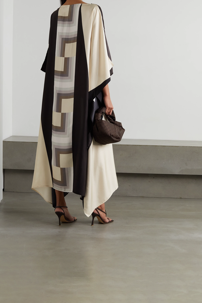 Elegant Black & Beige Geometric Pattern Kaftan