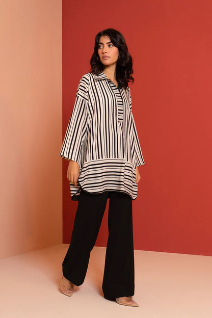 Classic Striped Tunic Co-ord Set – Black & Ivory Elegance