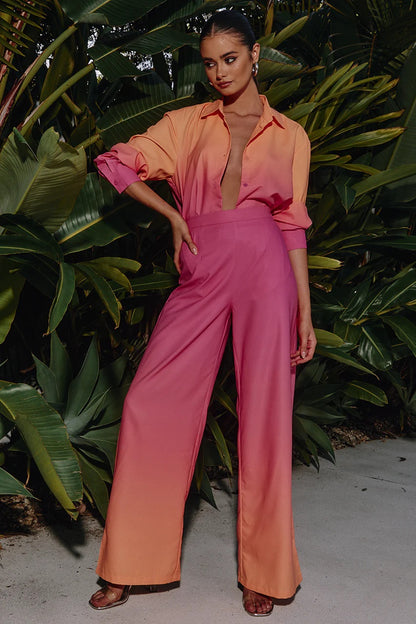 Sunset Glow Ombre Co-ord Set – Coral & Fuchsia Edition