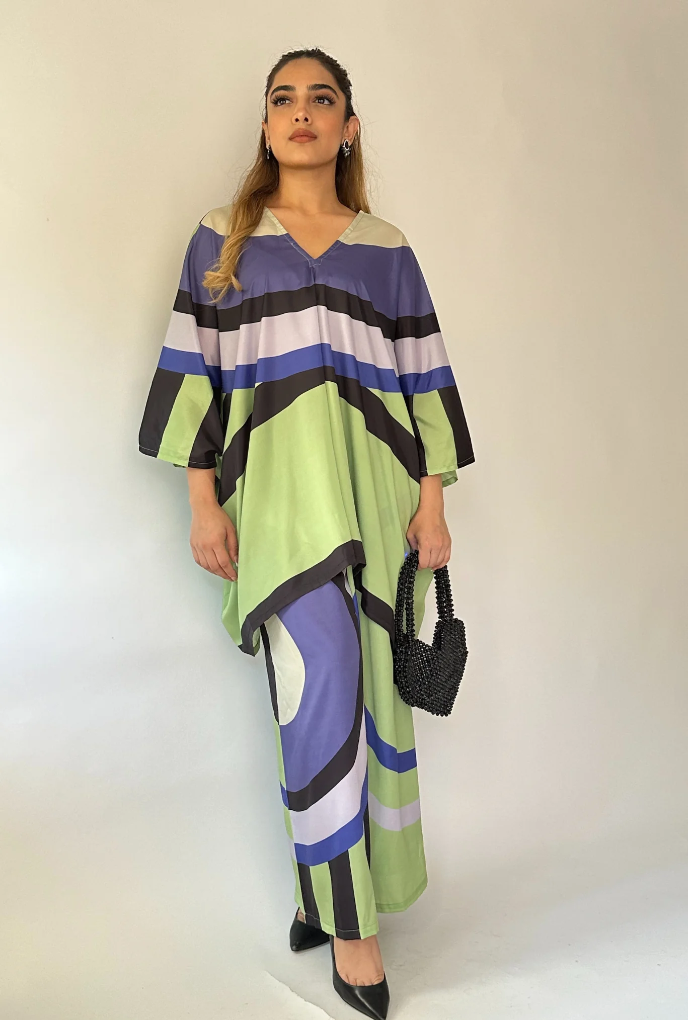 Green Aurora Silk Co-ord Set – Luxe Geometric Chic