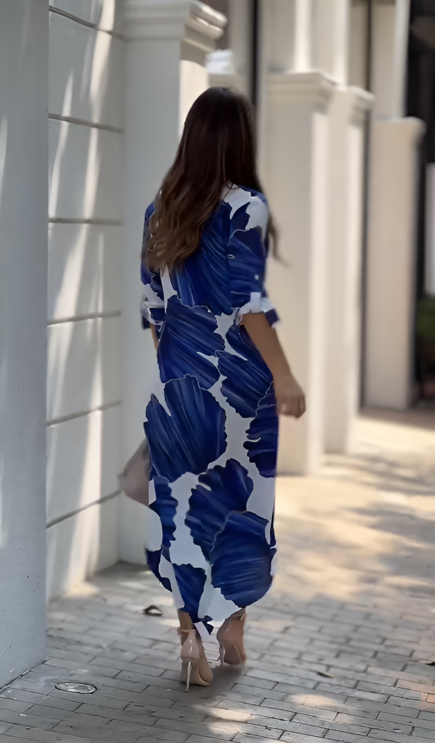 Ocean Bloom Abstract Maxi Shirt Dress – Blue & White