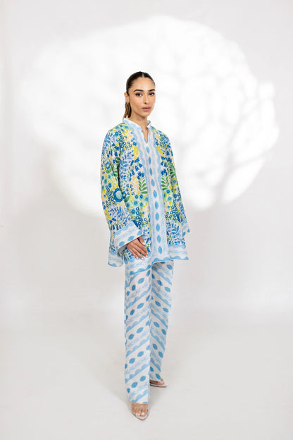 Azure Meadow Co-ord Set – Sky Blue & Lemon Floral