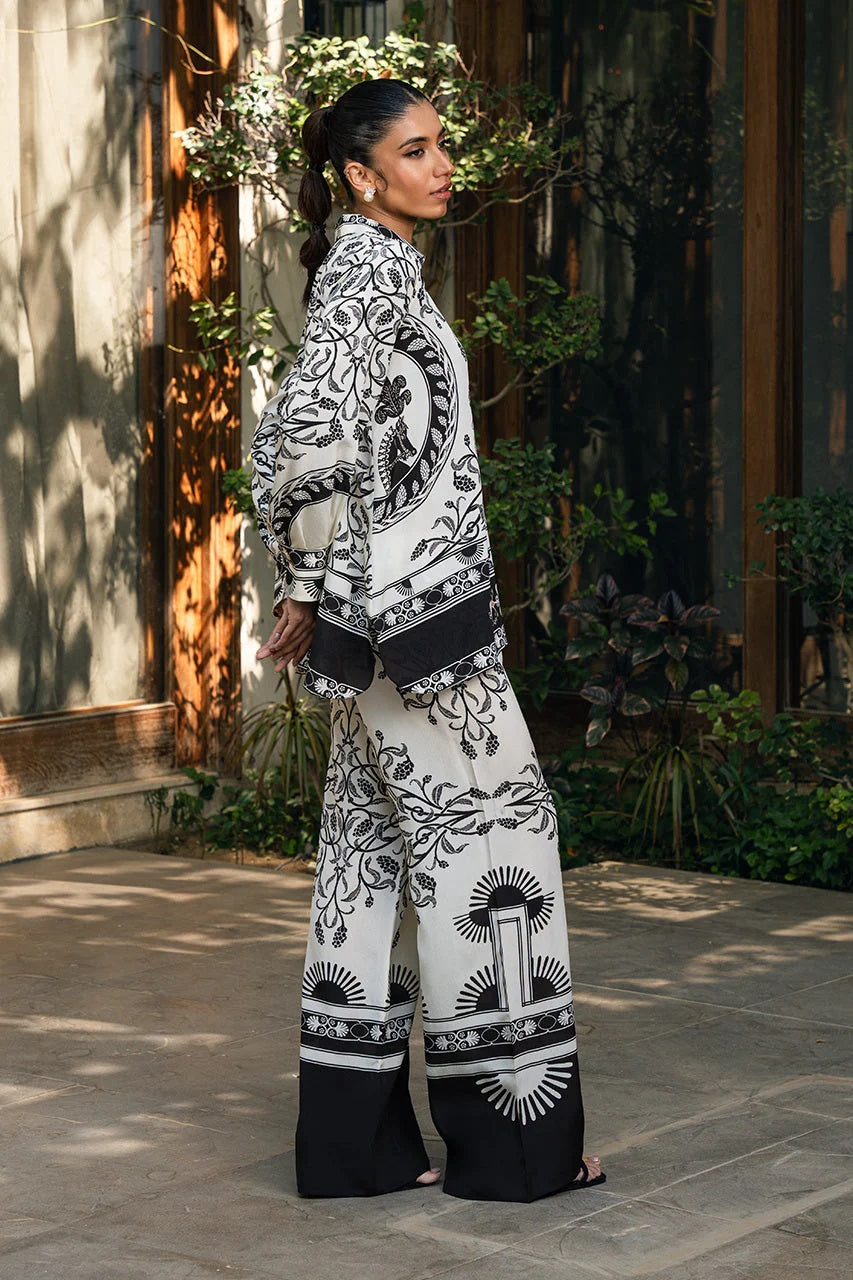Ethereal Noir Printed Co-ord Set – Black & White Elegance