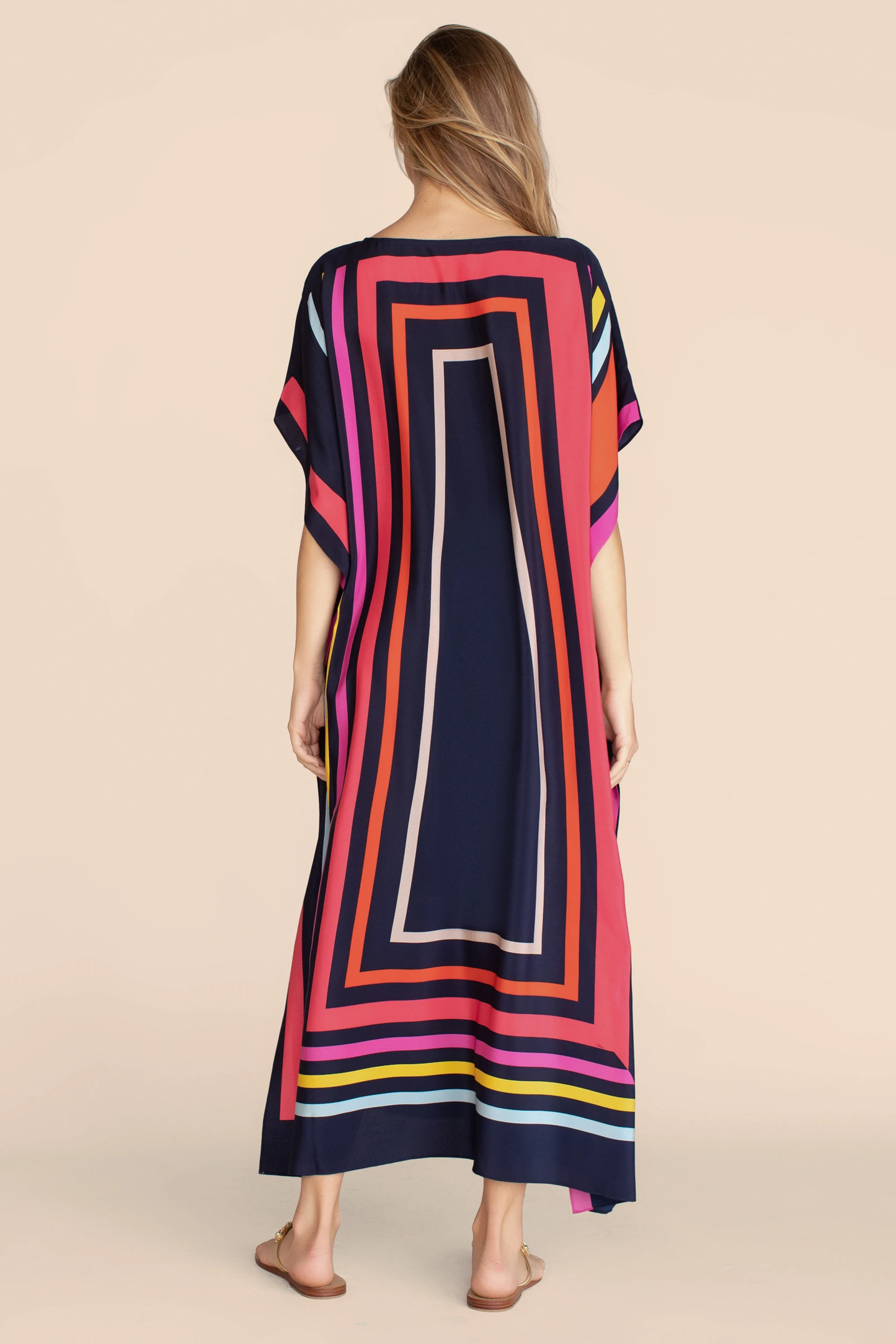 Navy Blue Multicolor Graphic Stripe Kaftan