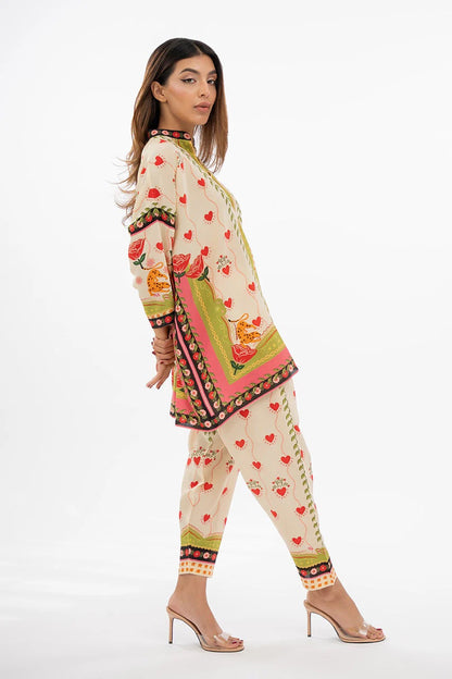 Eden Heart Printed Co-ord Set – Ivory & Lime