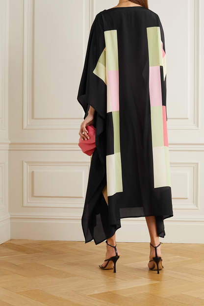 Elegant Black Multicolor Block Print Kaftan