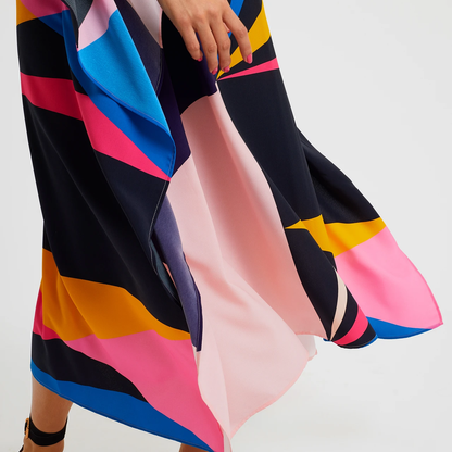 Elegant Pink & Navy Geometric Print Kaftan