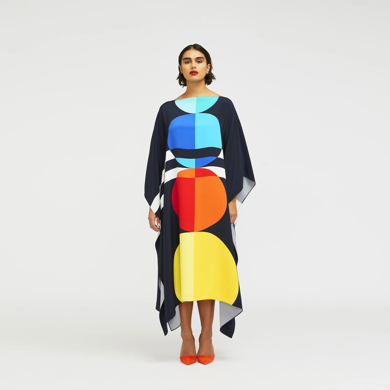 Bold Navy Multicolor Circle Print Kaftan