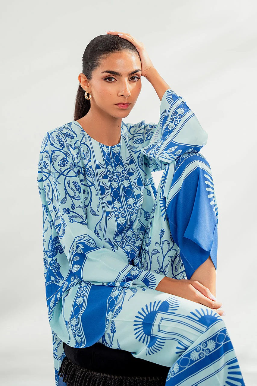 Azure Grace Printed Co-ord Set – Sky & Cobalt Blue