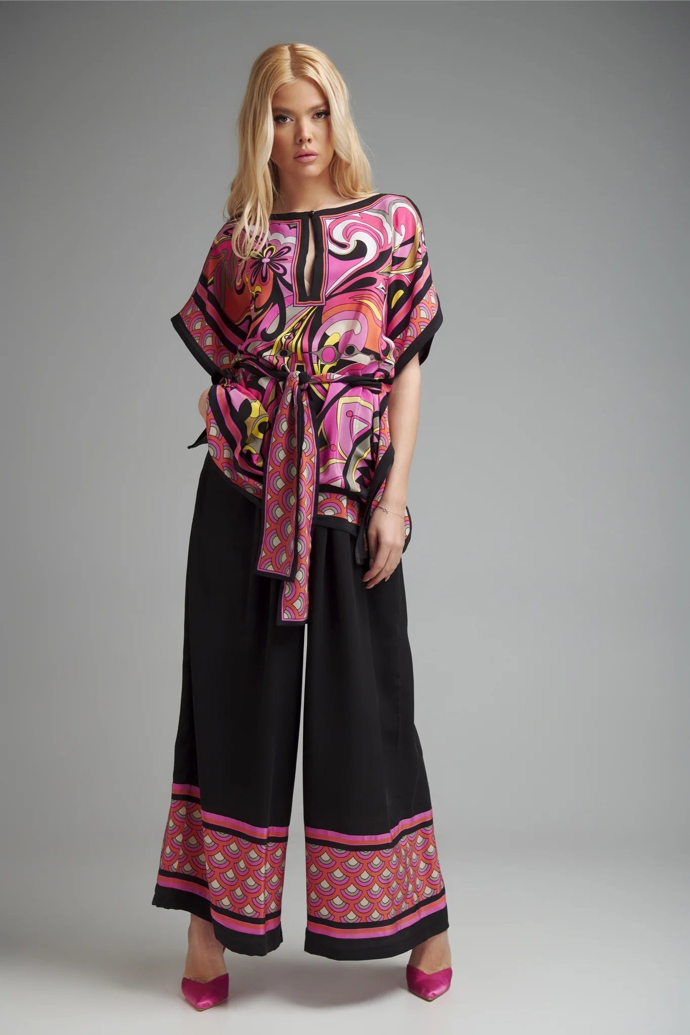 Fuchsia Dream Printed Kaftan Co-ord Set – Pink & Black