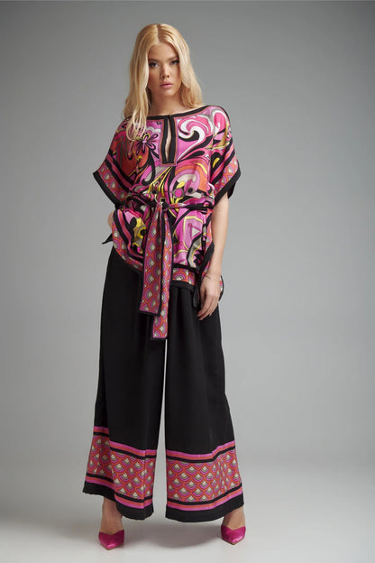 Fuchsia Dream Printed Kaftan Co-ord Set – Pink & Black