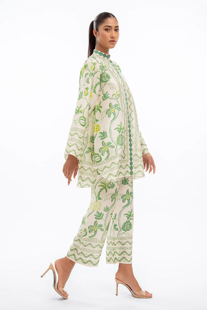 Palm Whisper Printed Co-ord Set – Ivory Green