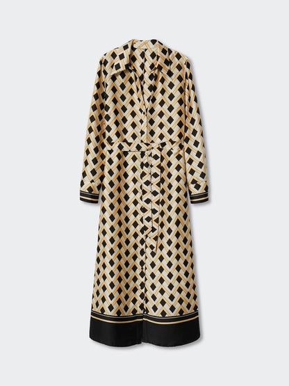 Golden Maze Satin Shirt Dress – Black & Gold