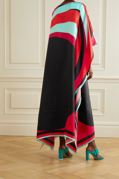 Bold Black & Red Color Block Kaftan
