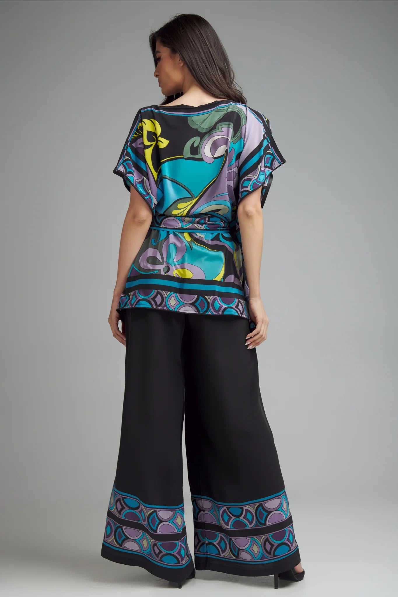 Midnight Muse Printed Kaftan Co-ord Set – Teal & Black