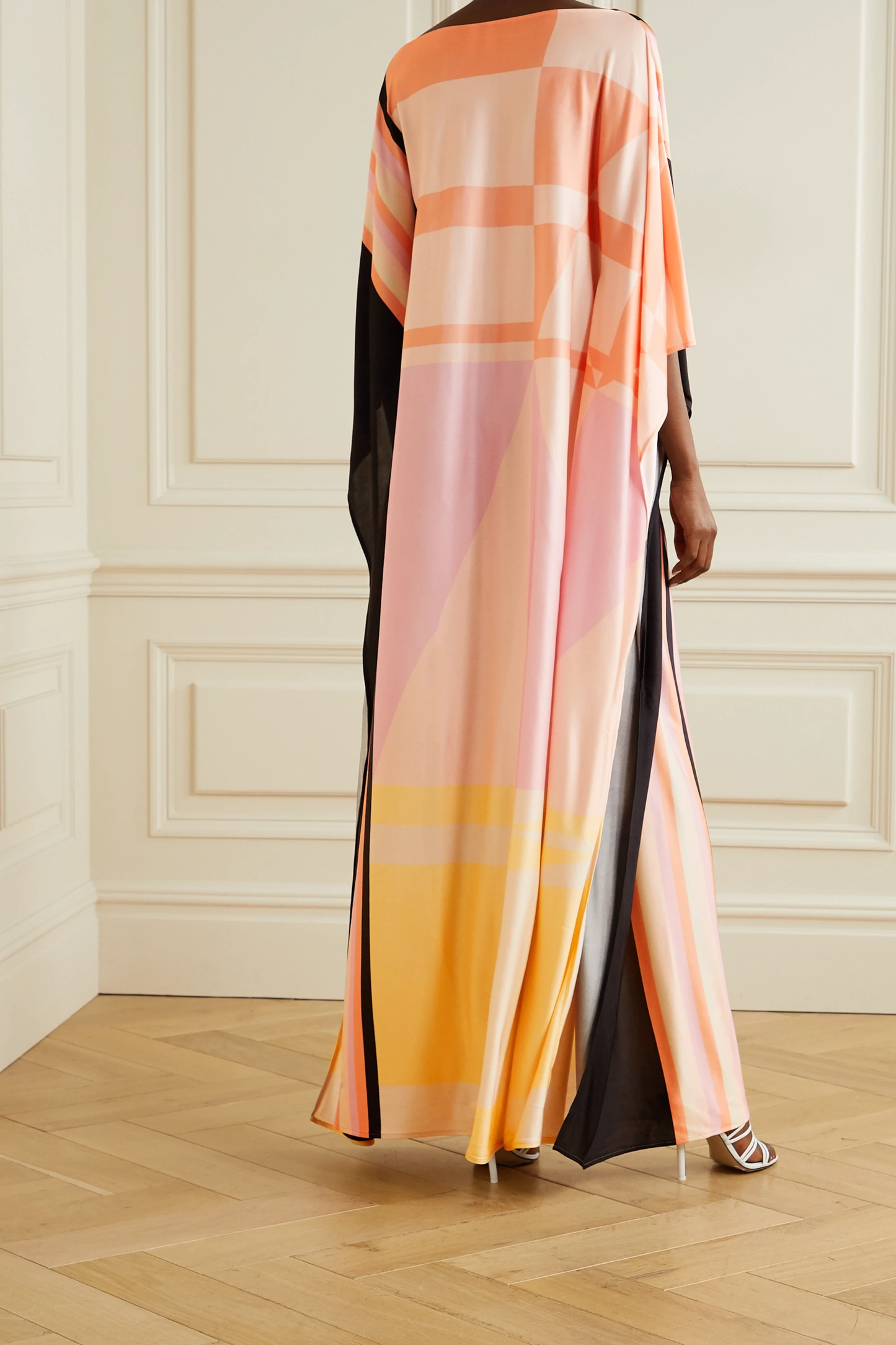 Peach & Black Abstract Print Kaftan