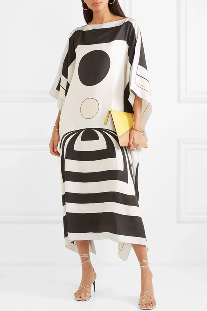 Chic Black & White Geometric Print Kaftan