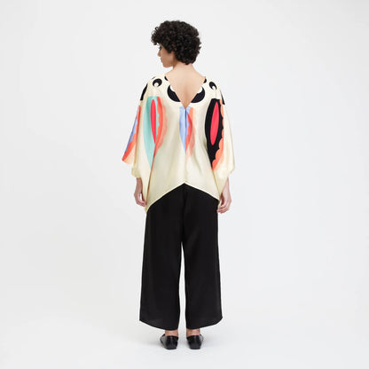 Modern Abstract Silk Co-ord Set – Ivory & Multicolor