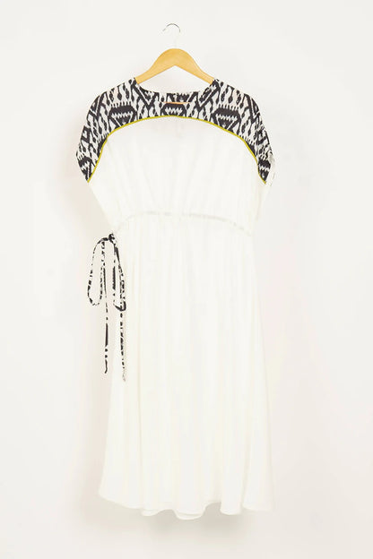 White Ikat Trim Midi Dress – Effortless Summer Elegance