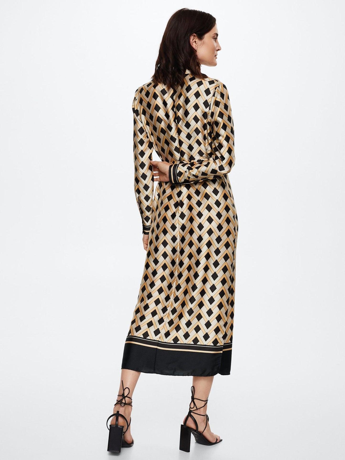 Golden Maze Satin Shirt Dress – Black & Gold