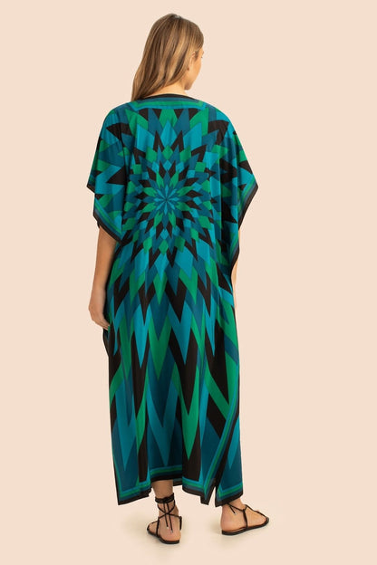 Emerald Mirage Geometric Kaftan Dress – Bold, Modern & Effortlessly Elegant